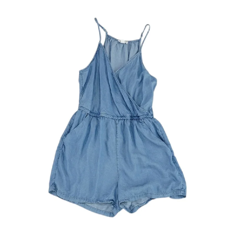 Blue Solid Romper Sheer Lace Romper Elegant