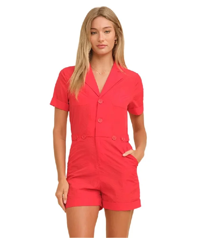 Bentley Button Up Romper Ruffle Strap Romper Cute