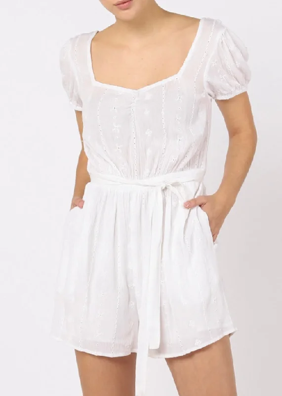 Puff Sleeve Eyelet Romper Silky Soft Romper Luxe