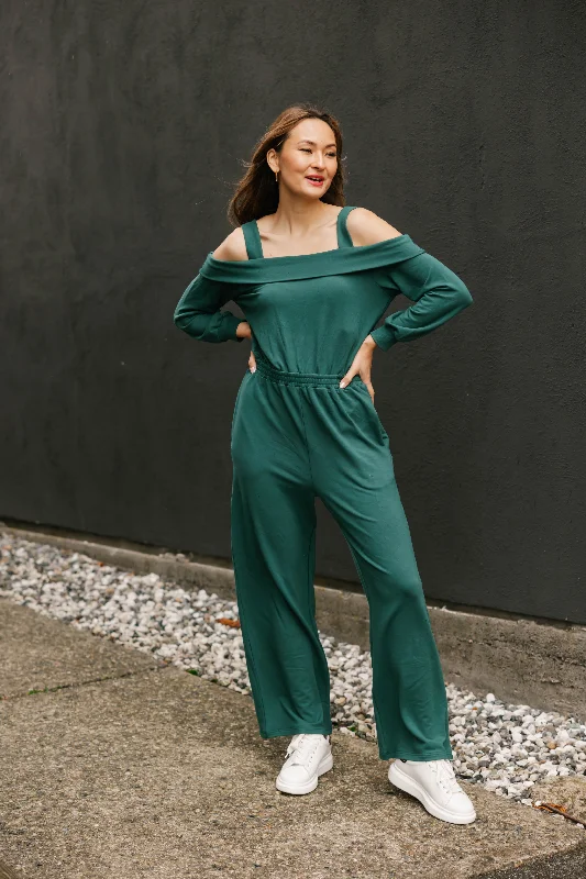 Giselle Wide Leg Romper in Evergreen Body Hugging Romper Sexy