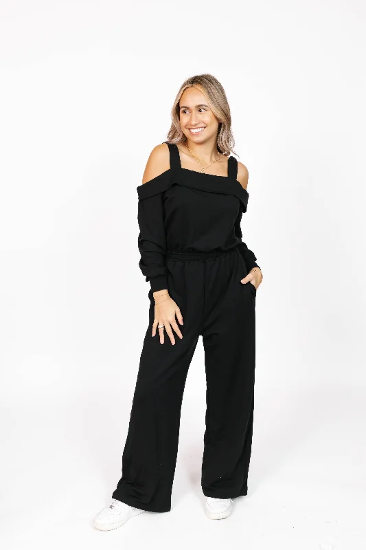 Giselle Wide Leg Romper in Midnight Black Back Tie Romper Stylish