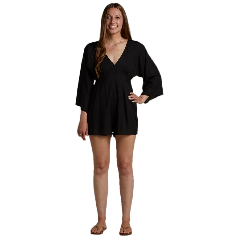 Womens Kulana Romper - Black Sleek Satin Romper Luxe