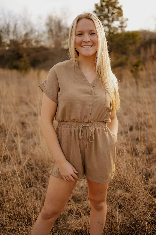 khaki button romper Adjustable Straps Romper Cute