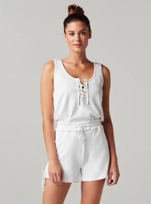 Lace Up Romper - White - Final Sale Edgy romper jumpsuit women