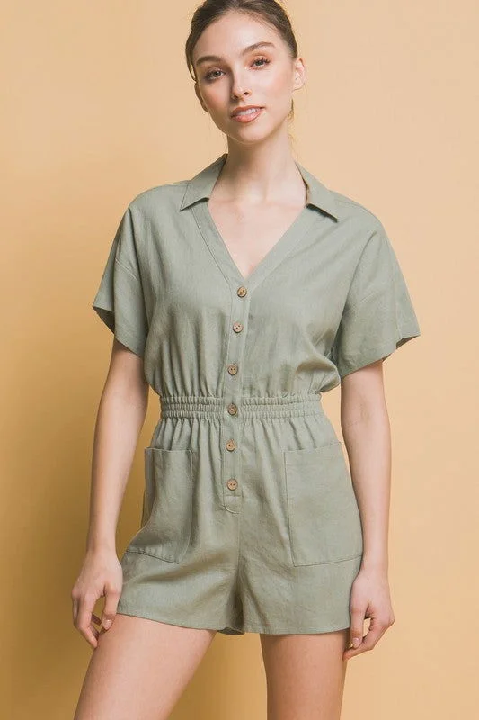 Love Tree Linen Button Down Romper Tie Detail Romper Chic