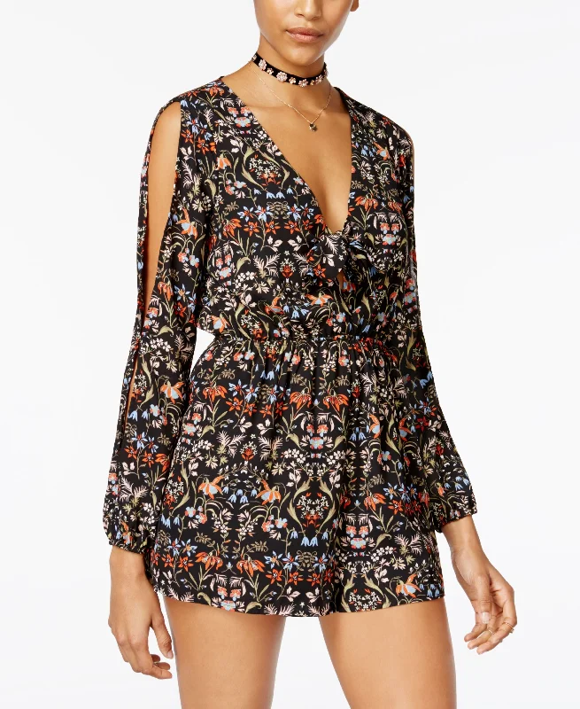 Material Girl Juniors Printed Cold Shoulder Romper Trendy casual rompers women