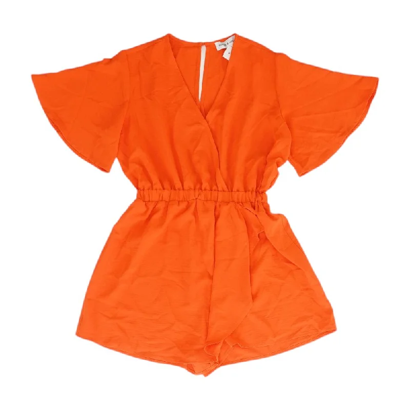 Orange Solid Romper Sleeveless Blazer Romper Chic