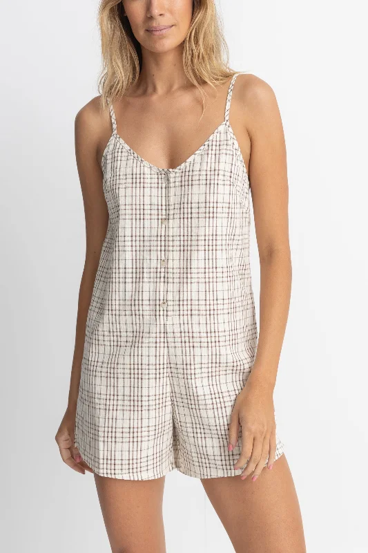 Rumi Check Romper Natural Wide Belt Romper Chic