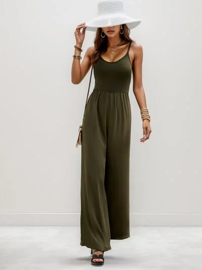 Forest Spaghetti Strap Wide Leg Romper Jumpsuit Women's romper for vacation