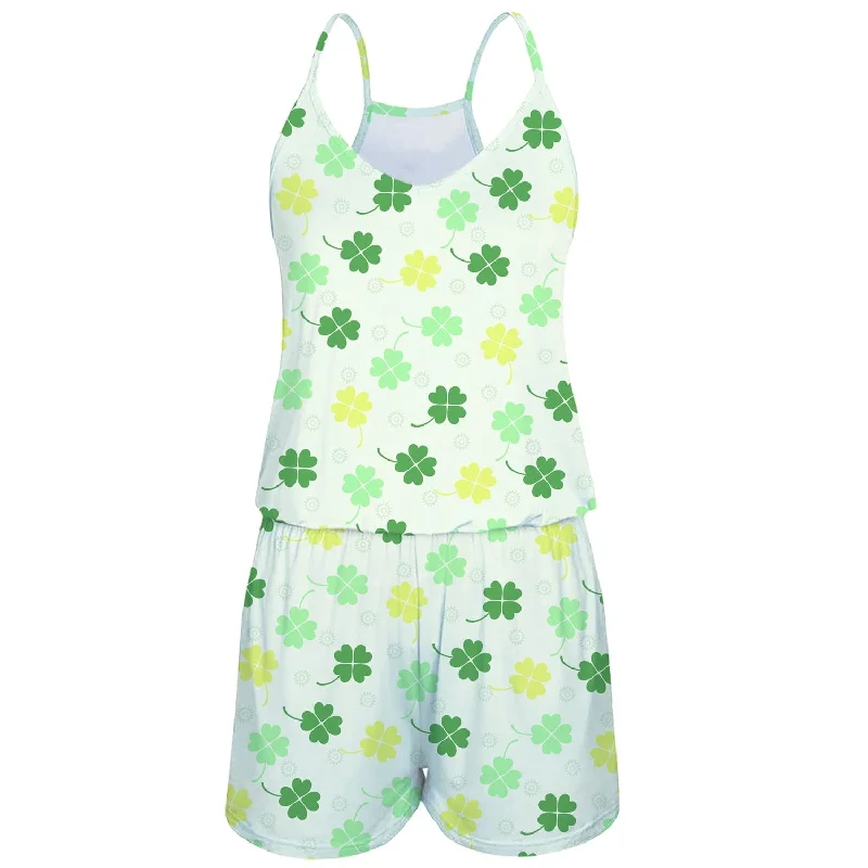 St Patrick's Day Green Funny Romper for Women Backless Halter Romper Sexy