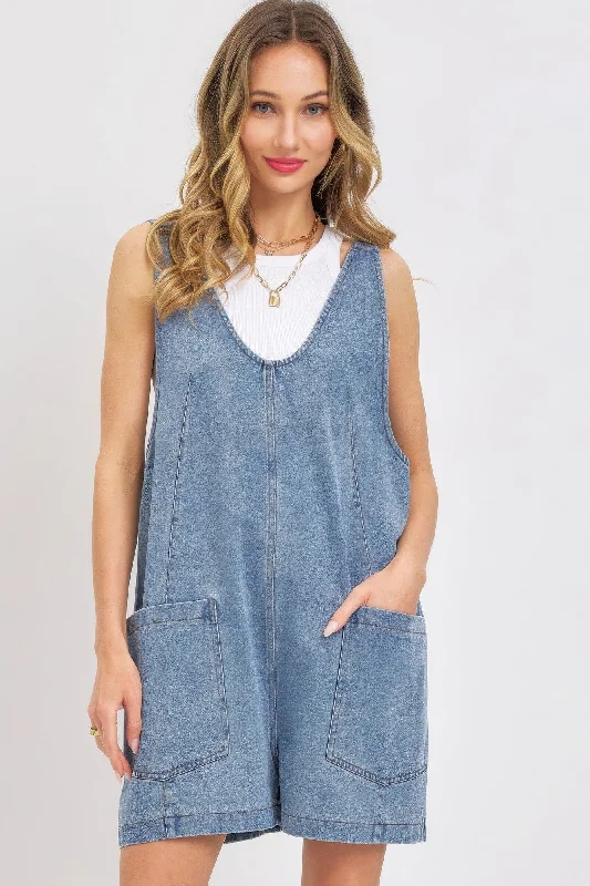 Summer Denim Overall Romper Statement Print Romper Bold