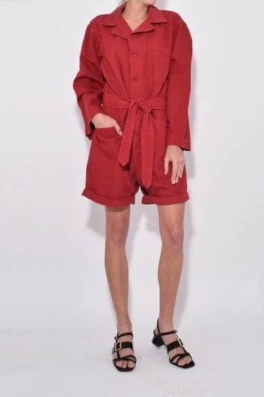 "Sunkissed Red" Romper Textured Cotton Romper Trend