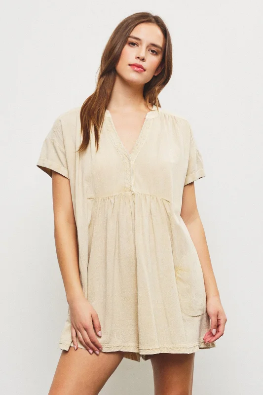 Taupe Cuffed Sleeve Romper Ultra Feminine Romper Pretty