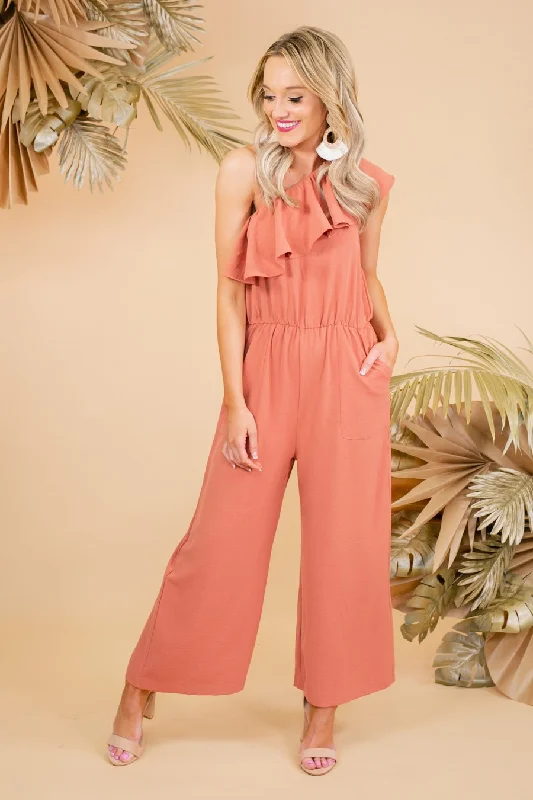 THE "FEELING BRAND NEW" ROMPER IN SALMON Feminine Lace Romper Romantic