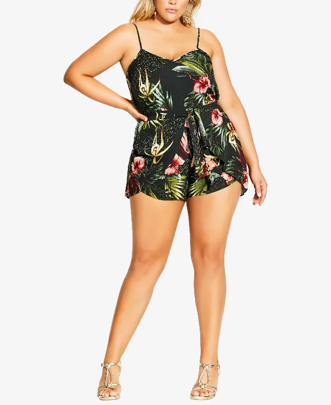 Trendy Plus Size Phuket Tie Romper Woven Fabric Romper Light