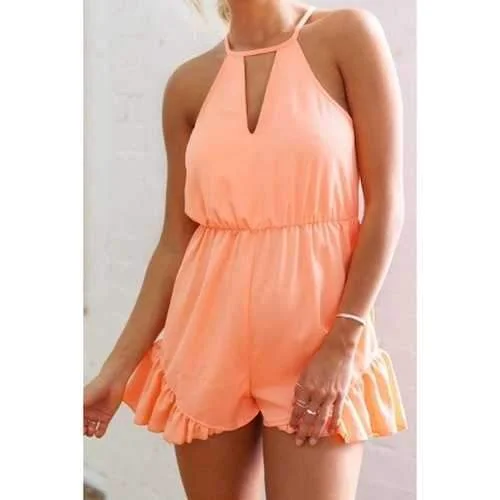 Stylish Spaghetti Straps Orange Ruffles Women's Romper - Orange Xl Trendy casual romper women