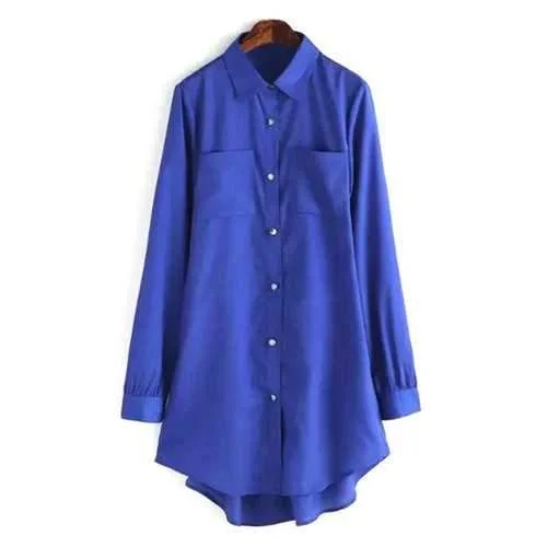 Stylish Shirt Collar Long Sleeve Single-Breasted Spliced Women's Romper - Blue One Size(fit Size Xs To M) Satin Silk Romper Party