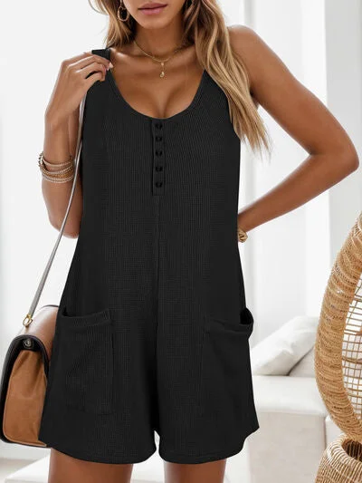 Waffle-Knit Scoop Neck Wide Strap Ladies Romper (several colors) Bustier Bodice Romper Sexy