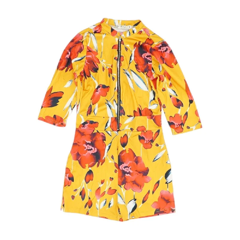 Yellow Floral Romper Chic Workwear Romper Office