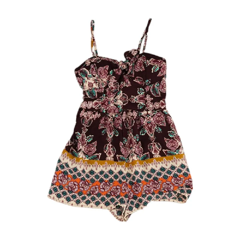 Burgundy Floral Romper High Waist Romper Fit