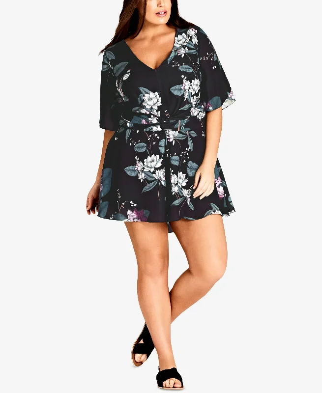 City Chic Trendy Plus Size Cutout Back Romper Romper with belted waist