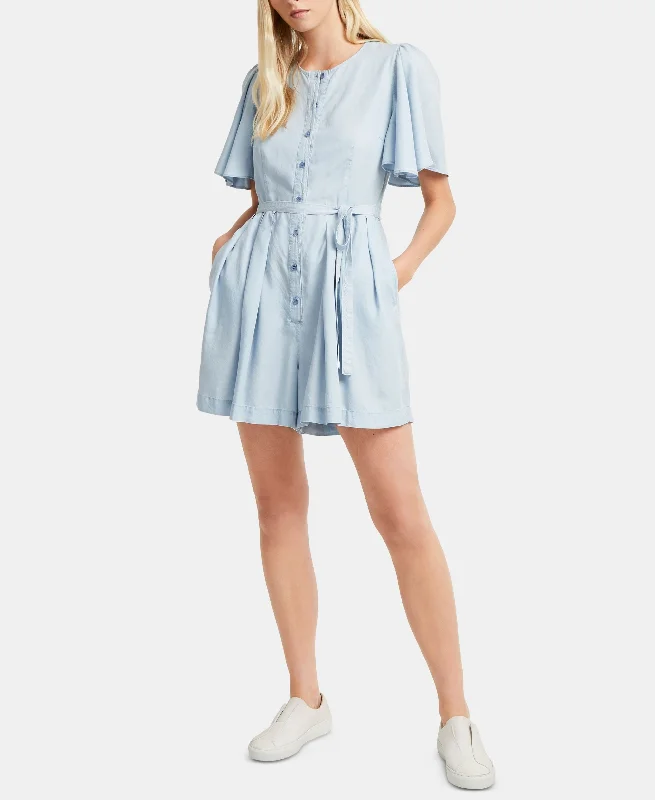 French Connection Julienne Belted Romper Trendy Mesh Insert Romper